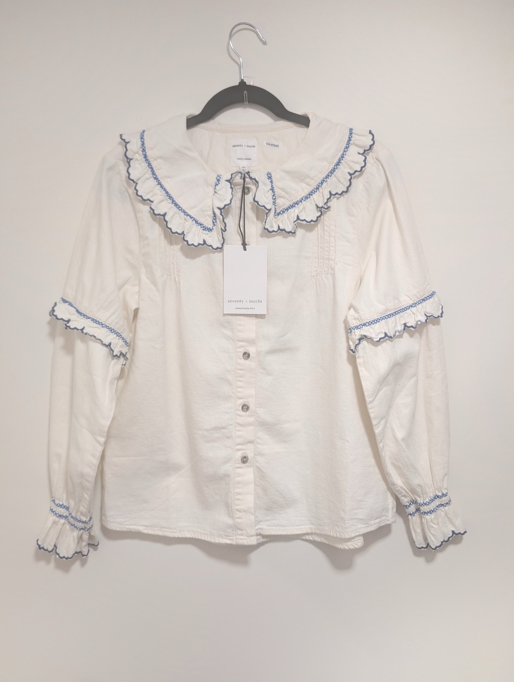 seventy + mochi | Phoebe Blouse In Ecru/Electric Blue - Picture 2 of 15